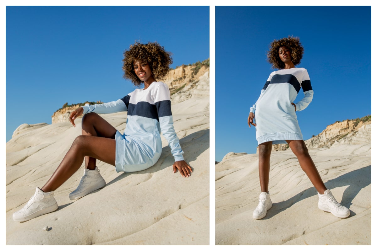 sportowe sukienki dresowe w paski