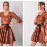 Sukienka z ekoskóry w modnej stylizacji damskiej na zimę