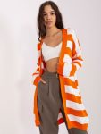 Pomarańczowo-biały luźny kardigan paski