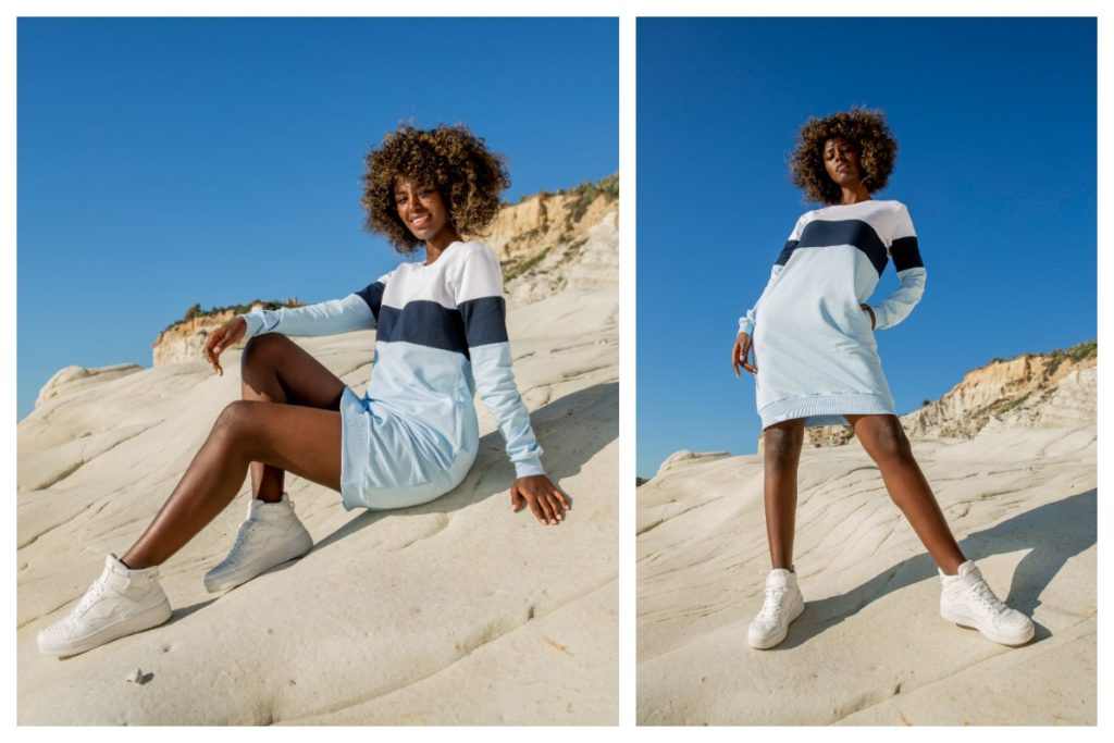 sportowe sukienki dresowe w paski