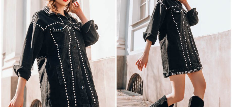 Styl grunge - jeansowa kurtka z ćwiekami