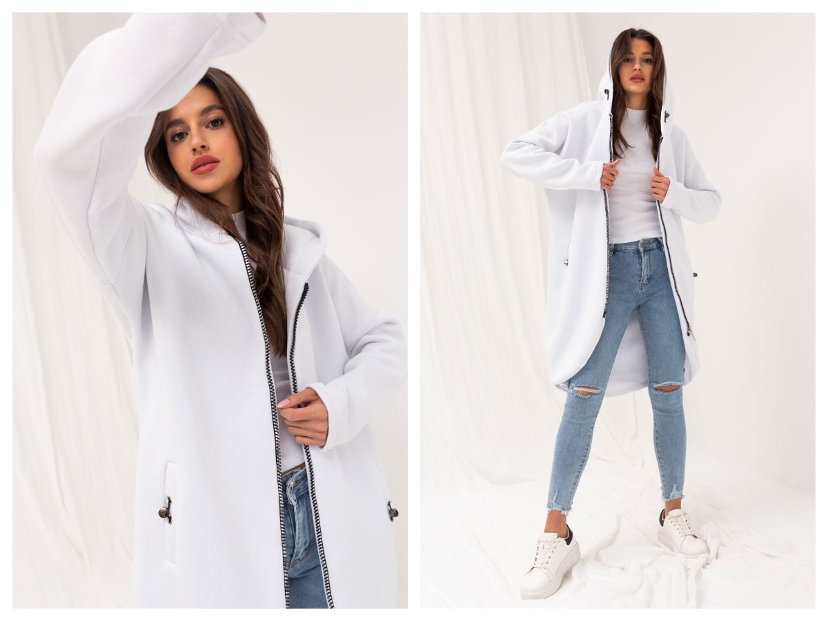 Długa biała bluza damska basic