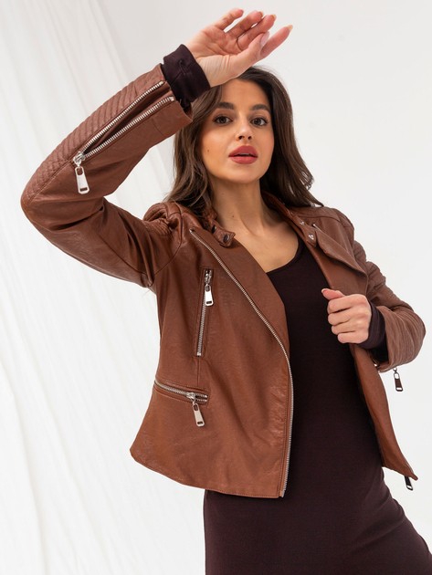 Brązowa kurtka ramoneska z ekoskóry