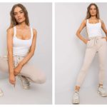 Stylizacje ice cream cone look z beżowymi spodniami i białym topem