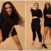 Czarne kolarki damskie basic w stylizacji total look z topem