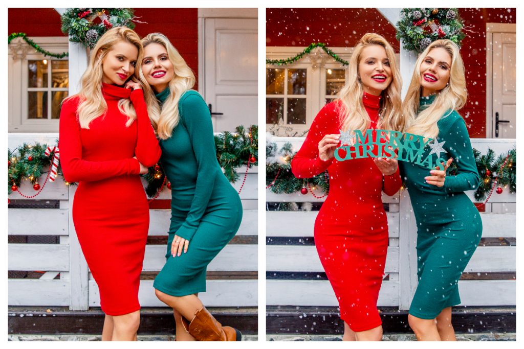 Damskie sukienki na święta w kolorze czerwonym i zielonym