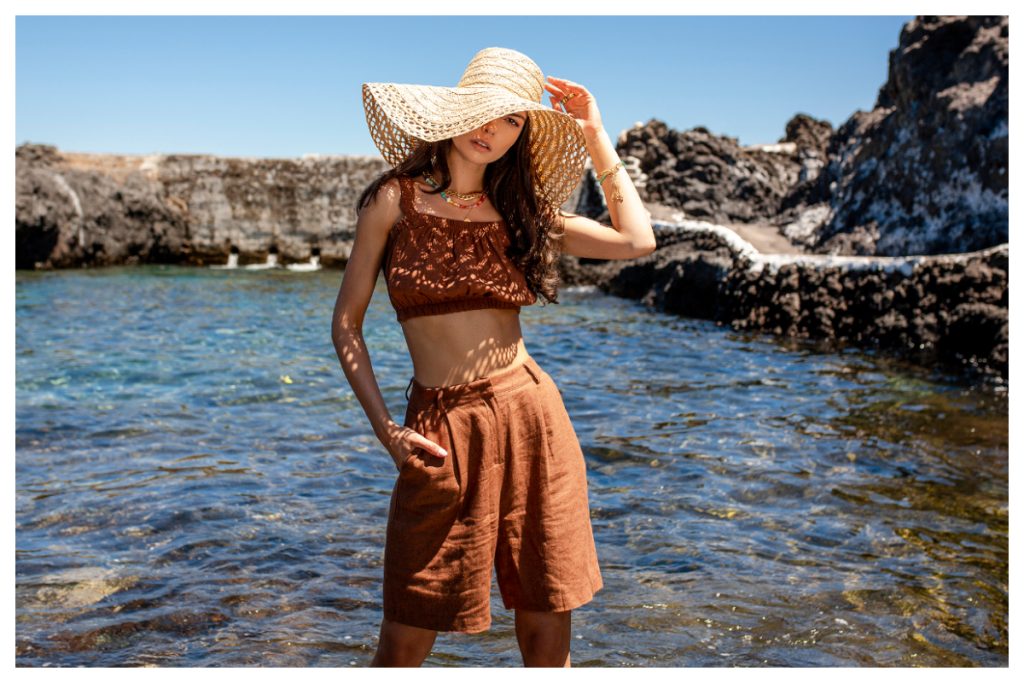 Dwuczęściowy komplet damski w stylu bogo w kolorze ziemii