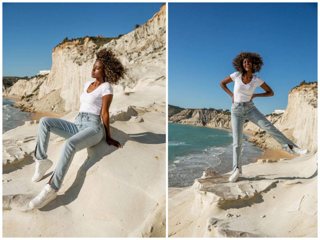 Biały t-shirt damski z dekoltem w serek