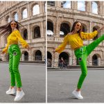 Zielone spodnie z ekoskóry z gumką w pasie