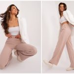 Beżowe szerokie spodnie damskie z materiału