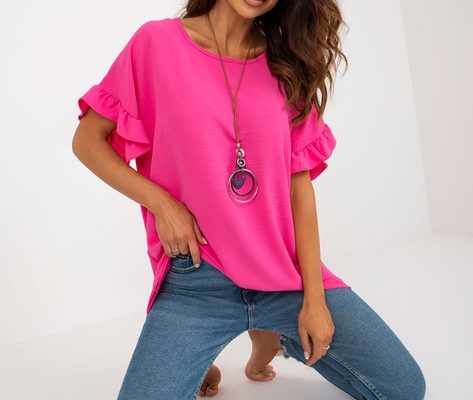 Ciemnoróżowa zwiewna bluzka oversize z krótkim rękawem