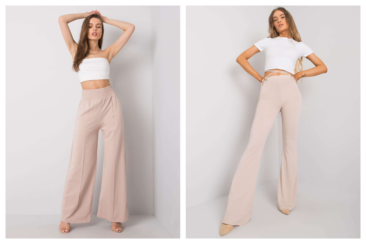 Modne stylizacje ice cream cone look na jesień Stylizacja ice cream cone look z beżowymi spodniami i białym t-shirtem