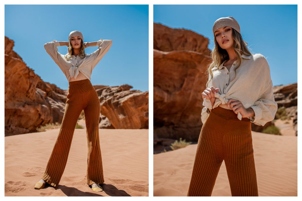 Beżowa lniana koszula damska z wiązaniem i guzikami