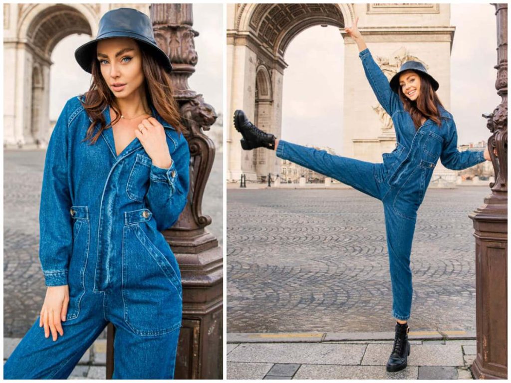 Kombinezon damski podróż z fabryki na salony niebieski kombinezon jeansowy ze sklepu eButik