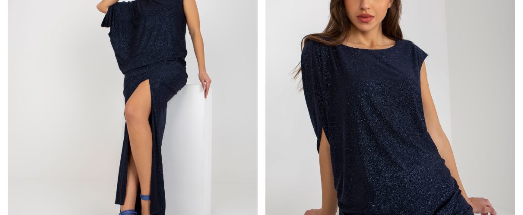 granatowe zimowe sukienki na wesele z brokatem