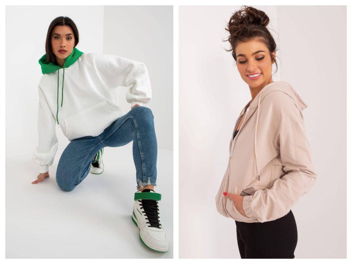 Bluza damska basic z kapturem na suwak