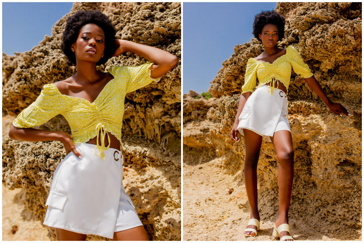 Żółte letnie bluzki z bufkami i ściągaczem