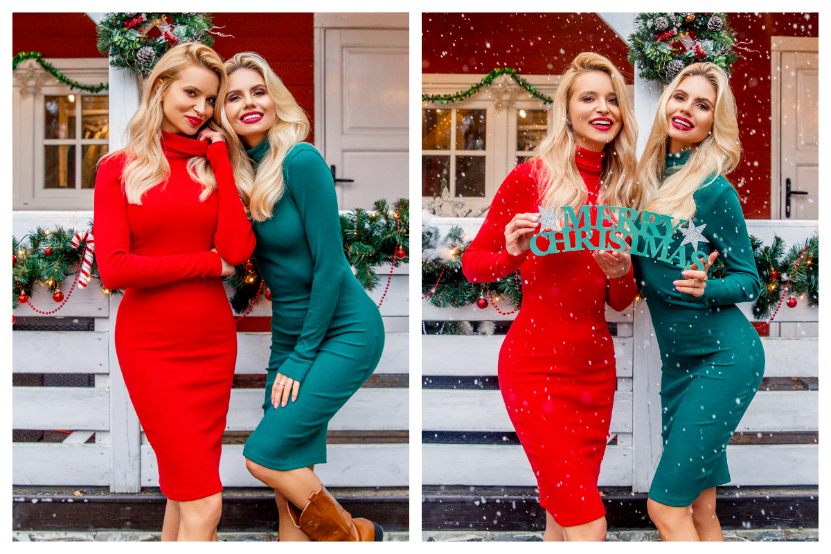 Damskie sukienki na święta w kolorze czerwonym i zielonym