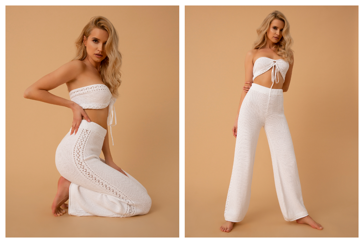 Pleciony zestaw składający się ze spodni i topu