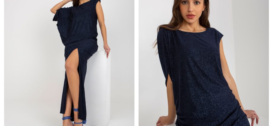 granatowe zimowe sukienki na wesele z brokatem