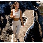 Jegginsy damskie z wysokim stanem beżowe