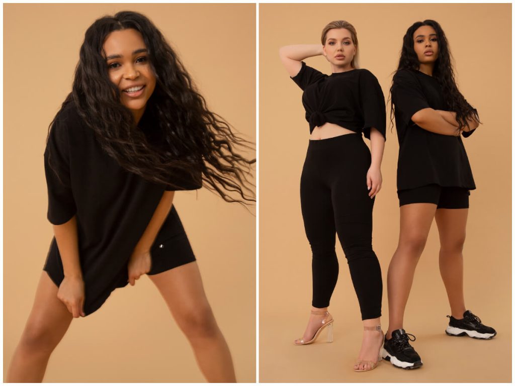 Czarne kolarki damskie basic w stylizacji total look z topem