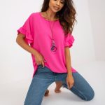 Ciemnoróżowa zwiewna bluzka oversize z krótkim rękawem