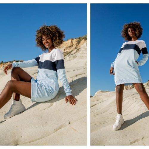 sportowe sukienki dresowe w paski